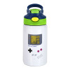 Gameboy, Παιδικό παγούρι θερμό, ανοξείδωτο, με καλαμάκι ασφαλείας, πράσινο/μπλε (350ml)