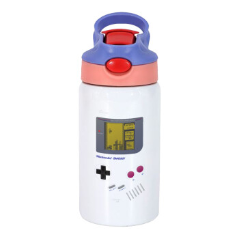 Gameboy, Children's hot water bottle, stainless steel, with safety straw, pink/purple (350ml)