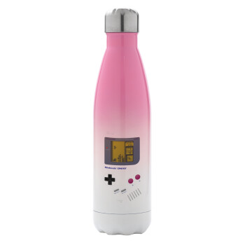 Gameboy, Μεταλλικό παγούρι θερμός Ροζ/Λευκό (Stainless steel), διπλού τοιχώματος, 500ml