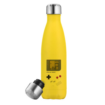 Gameboy, Μεταλλικό παγούρι θερμός Κίτρινος (Stainless steel), διπλού τοιχώματος, 500ml