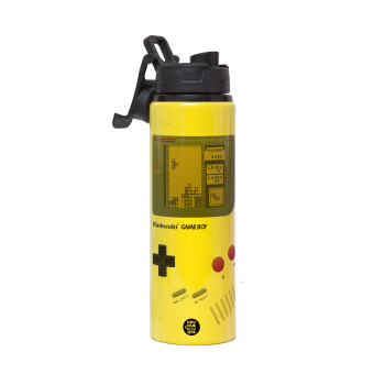 Gameboy, Metallic water bottle with safety lid, 850ml aluminum
