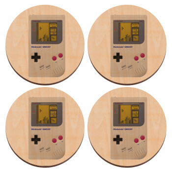 Gameboy, ΣΕΤ x4 Σουβέρ ξύλινα στρογγυλά plywood (9cm)