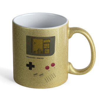 Gameboy, Κούπα Χρυσή Glitter που γυαλίζει, κεραμική, 330ml