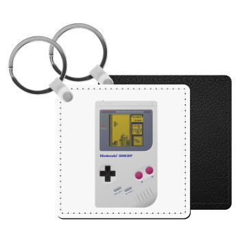 Gameboy, Μπρελόκ Δερματίνη, τετράγωνο ΜΑΥΡΟ (5x5cm)
