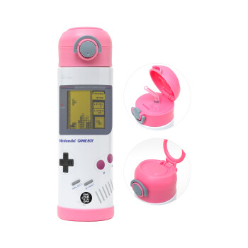Gameboy, Children's hot water bottle, stainless steel, with safety straw, PINK (500ml)