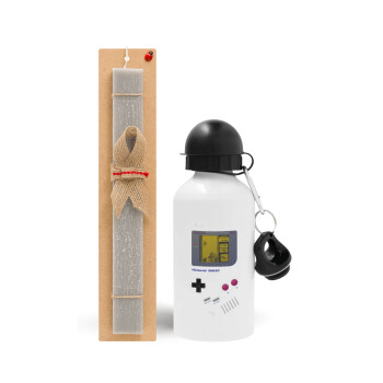 Gameboy, Easter Set, metallic aluminum water bottle (500ml) & aromatic flat Easter candle (30cm) (GRAY)
