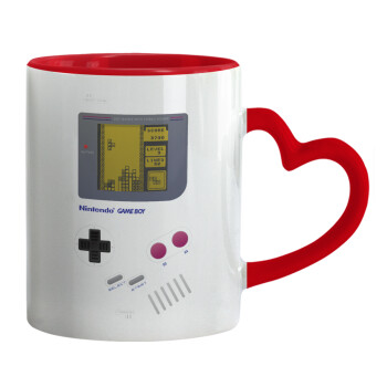 Gameboy, Mug heart red handle, ceramic, 330ml