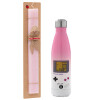 Easter Set, Metallic pink/white (Stainless steel) thermos, double-walled, 500ml & aromatic flat Easter candle (30cm) (PINK)