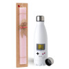Easter Set, metallic stainless steel water bottle (750ml) & scented flat Easter candle (30cm) (PINK)