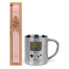 Easter Set, metallic thermal cup (300ml) & aromatic flat Easter candle (30cm) (PINK)