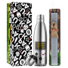 Easter Set, metallic stainless thermos flask (500ml) & scented flat Easter candle (30cm) (GRAY)