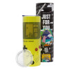 Neon Yellow Travel Tumbler, with metal straw (Stainless steel 304 Food grade, BPA free, 600ml)