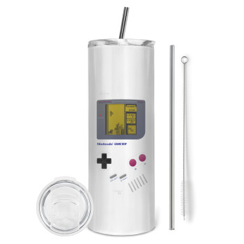 Gameboy, Eco friendly stainless steel tumbler 600ml, with metal straw & cleaning brush