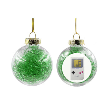 Gameboy, Transparent Christmas tree ball ornament with green filling 8cm