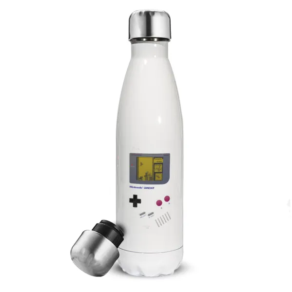 Gameboy — Μεταλλικό παγούρι θερμός Λευκό (Stainless steel), διπλού τοιχώματος, 500ml