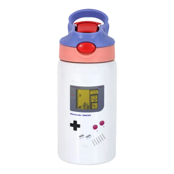 Gameboy — Children's hot water bottle, stainless steel, with safety straw, pink/purple (350ml)