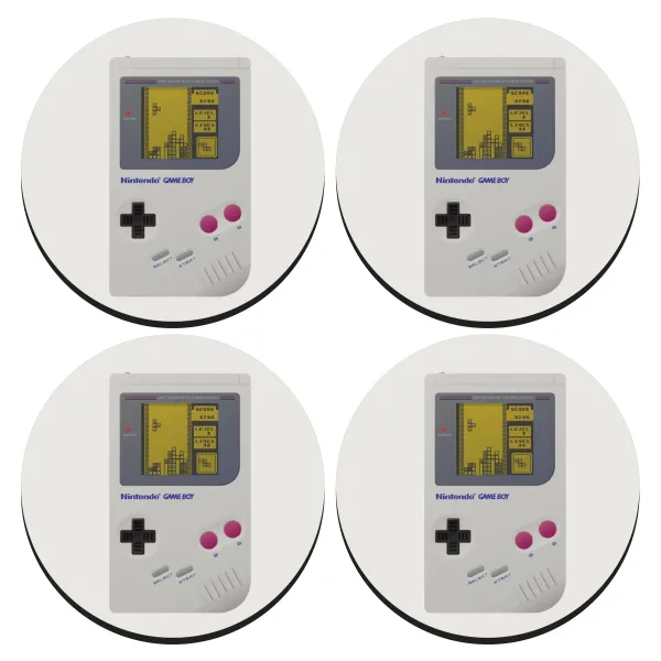 Gameboy — SET of 4 round wooden coasters (9cm)