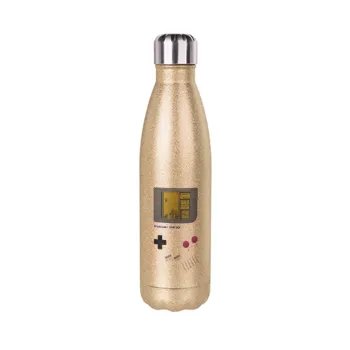 Gameboy, Glitter gold stainless steel thermos bottle, double-walled, 500ml