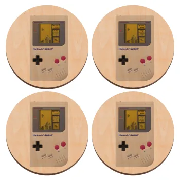 Gameboy, ΣΕΤ x4 Σουβέρ ξύλινα στρογγυλά plywood (9cm)