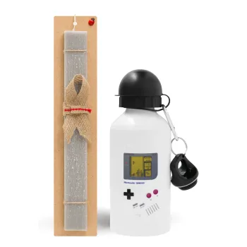 Gameboy, Easter Set, metallic aluminum water bottle (500ml) & aromatic flat Easter candle (30cm) (GRAY)