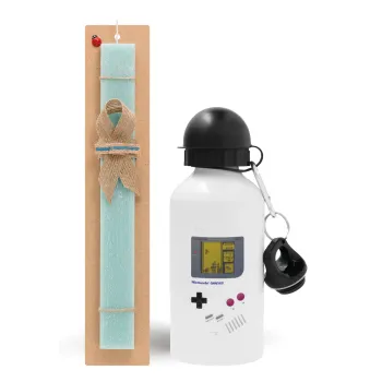Gameboy, Πασχαλινή Λαμπάδα με παγούρι μεταλλικό αλουμινίου (500ml) & λαμπάδα αρωματική πλακέ (30cm) (ΤΙΡΚΟΥΑΖ)