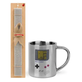 Gameboy, Easter Set, metallic thermal cup (300ml) & Easter aromatic flat candle (30cm) (GRAY)