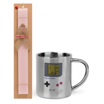 Gameboy, Easter Set, metallic thermal cup (300ml) & aromatic flat Easter candle (30cm) (PINK)