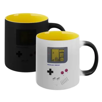 Gameboy, Κούπα Μαγική εσωτερικό κίτρινη, κεραμική 330ml που αλλάζει χρώμα με το ζεστό ρόφημα
