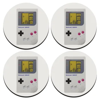 Gameboy, SET of 4 round wooden coasters (9cm)