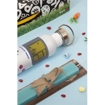 Gameboy, Easter Set, metallic silver aluminum water bottle (500ml) & scented flat Easter candle (30cm) (TURQUOISE)