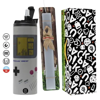 Gameboy, Easter candle with Grey Tumbler Thermo 600ml & aromatic flat candle (30cm) (GREY)