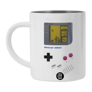 Gameboy, Λευκή Ανοξείδωτη Μεταλλική Κούπα 450ml - Διπλού Τοιχώματος 