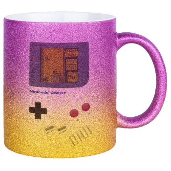 Gameboy, Κούπα Χρυσή/Ροζ Glitter, κεραμική, 330ml