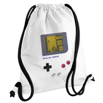 Gameboy, Backpack pouch GYMBAG white, with pocket (40x48cm) & thick cords