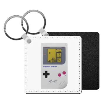 Gameboy, Μπρελόκ Δερματίνη, τετράγωνο ΜΑΥΡΟ (5x5cm)