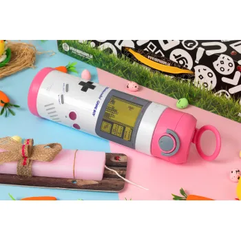 Gameboy, Πασχαλινή Λαμπάδα με Παιδικό παγούρι θερμό, ανοξείδωτο, με καλαμάκι ασφαλείας, ΡΟΖ (500ml)