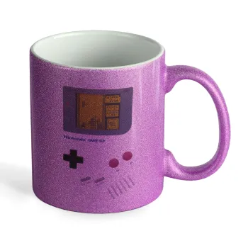 Gameboy, Κούπα Μωβ Glitter που γυαλίζει, κεραμική, 330ml