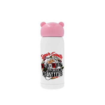 Dear Santa, sorry for all the F-bombs, Pink stainless steel thermal flask, 320ml