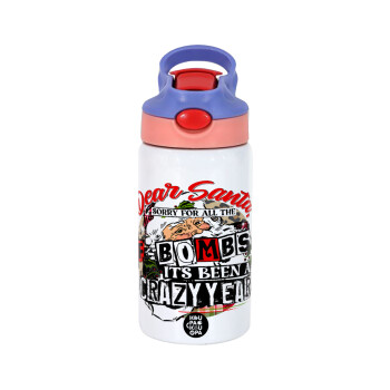 Dear Santa, sorry for all the F-bombs, Children's hot water bottle, stainless steel, with safety straw, pink/purple (350ml)
