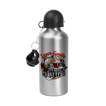 Dear Santa, sorry for all the F-bombs, Metallic water jug, Silver, aluminum 500ml