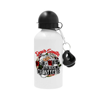 Dear Santa, sorry for all the F-bombs, Metal water bottle, White, aluminum 500ml