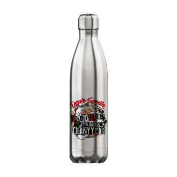 Dear Santa, sorry for all the F-bombs, Μεταλλικό παγούρι θερμός Inox (Stainless steel), διπλού τοιχώματος, 750ml
