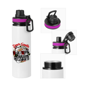 Dear Santa, sorry for all the F-bombs, Metallic water bottle with safety lid, 850ml aluminum