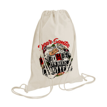 Dear Santa, sorry for all the F-bombs, Backpack bag GYMBAG natural (28x40cm)