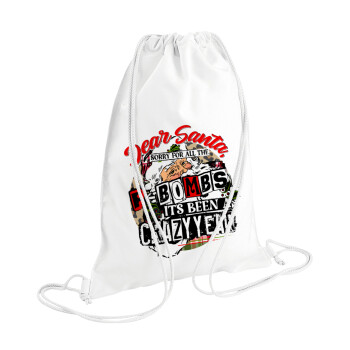 Dear Santa, sorry for all the F-bombs, Τσάντα πλάτης πουγκί GYMBAG λευκή (28x40cm)