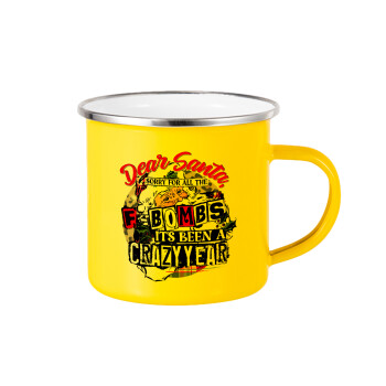 Dear Santa, sorry for all the F-bombs, Yellow Enamel Metallic Cup 360ml