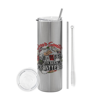 Dear Santa, sorry for all the F-bombs, Tumbler stainless steel Silver 600ml, with metal straw & cleaning brush