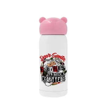 Dear Santa, sorry for all the F-bombs, Pink stainless steel thermal flask, 320ml
