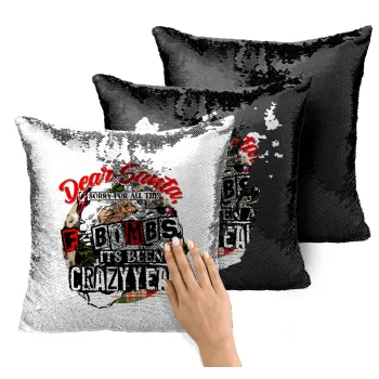 Dear Santa, sorry for all the F-bombs, Μαξιλάρι καναπέ Μαγικό Μαύρο με πούλιες 40x40cm περιέχεται το γέμισμα