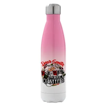 Dear Santa, sorry for all the F-bombs, Metal mug thermos Pink/White (Stainless steel), double wall, 500ml